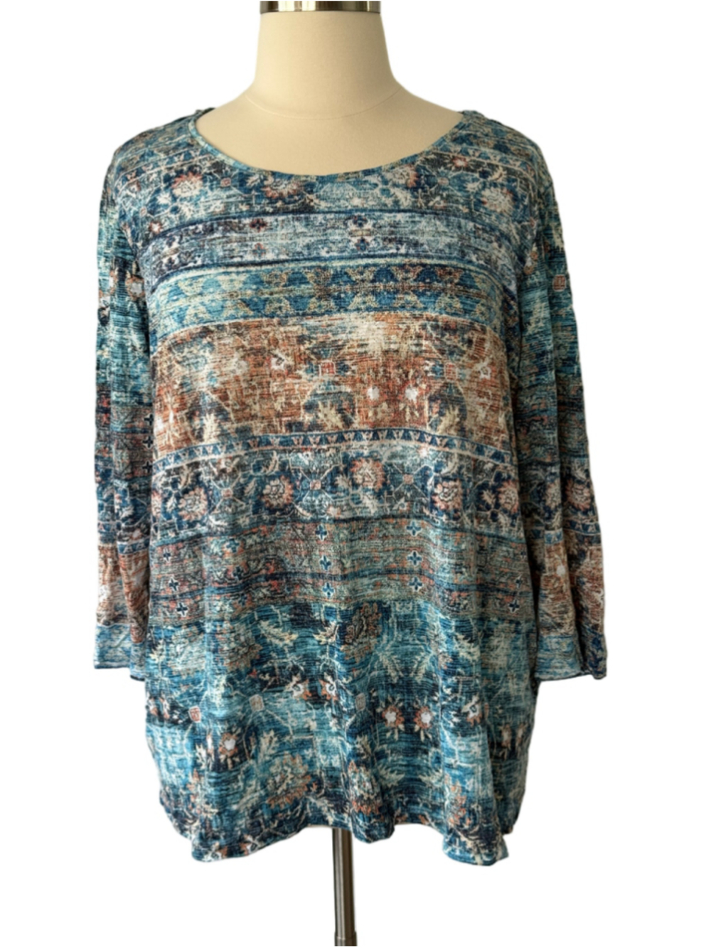 Chico’s Zenergy Teal, Blue, Rust Long Sleeve Top size 18-20 (Chico’s 4)